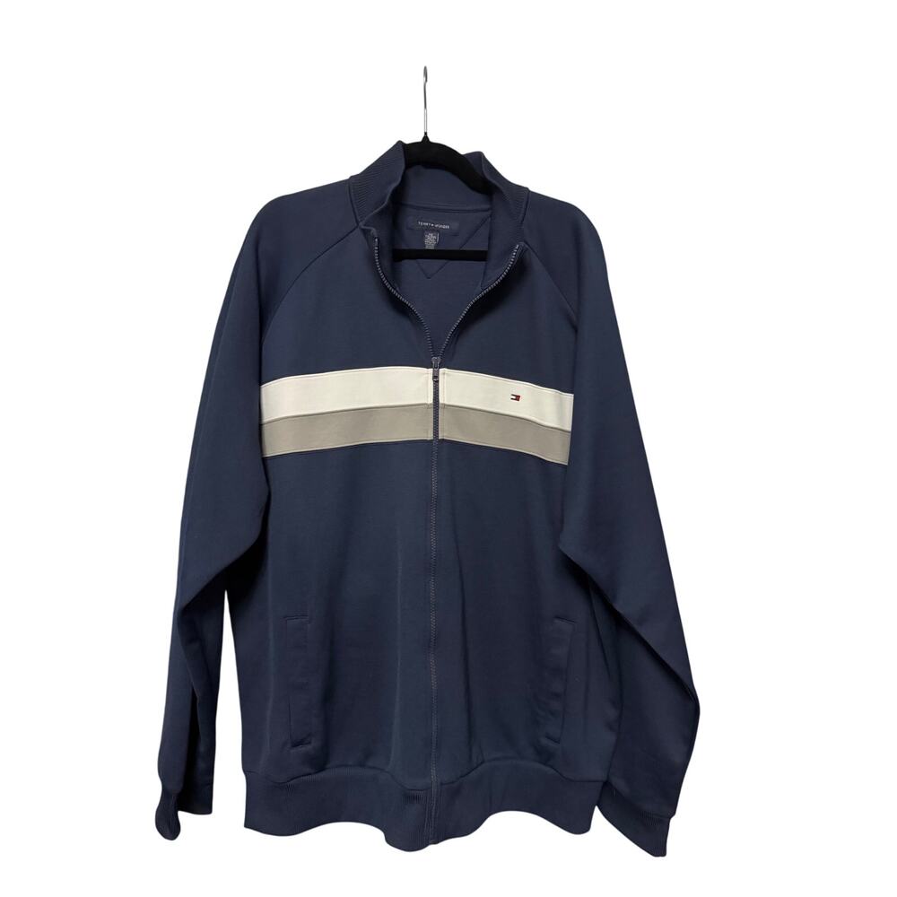 Tommy Hilfiger XXL Full Zip Track Jacket Navy White Stripe Retro Y2K Sporty